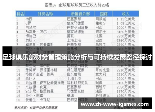 足球俱乐部财务管理策略分析与可持续发展路径探讨