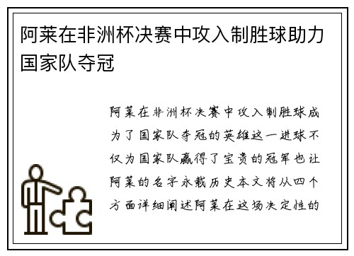 阿莱在非洲杯决赛中攻入制胜球助力国家队夺冠